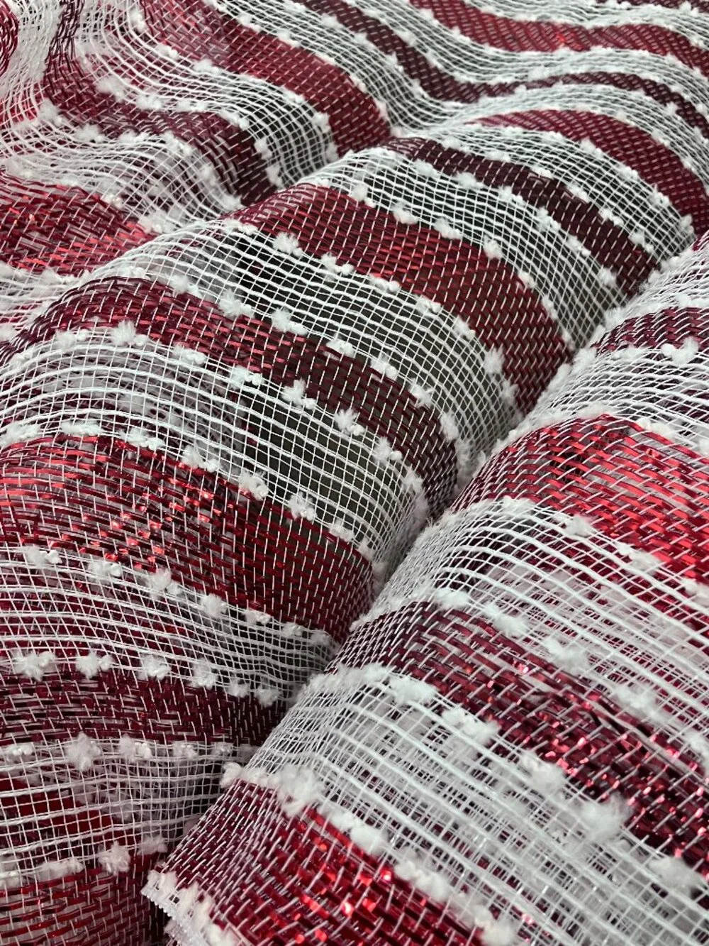 Christmas Wreath Deco Mesh Striped Snowball Red White Garlands Bows Lot